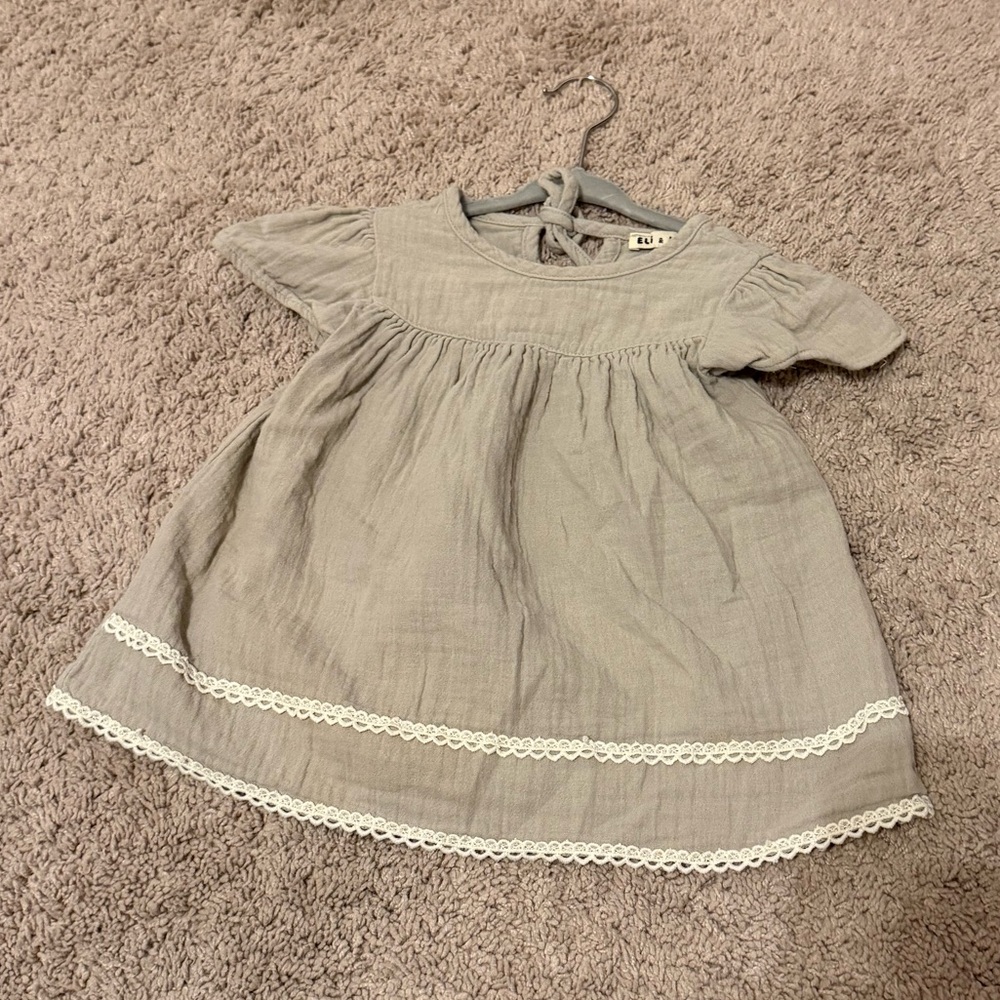 Charming Gray Kids Dress with Lace Trim